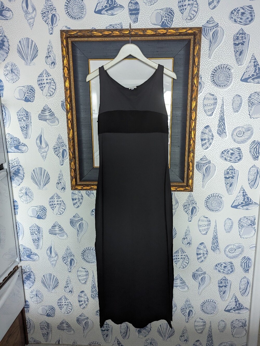 90's vintage slinky black velvet stripe bodycon maxi dress XOXO Large Sleeveless